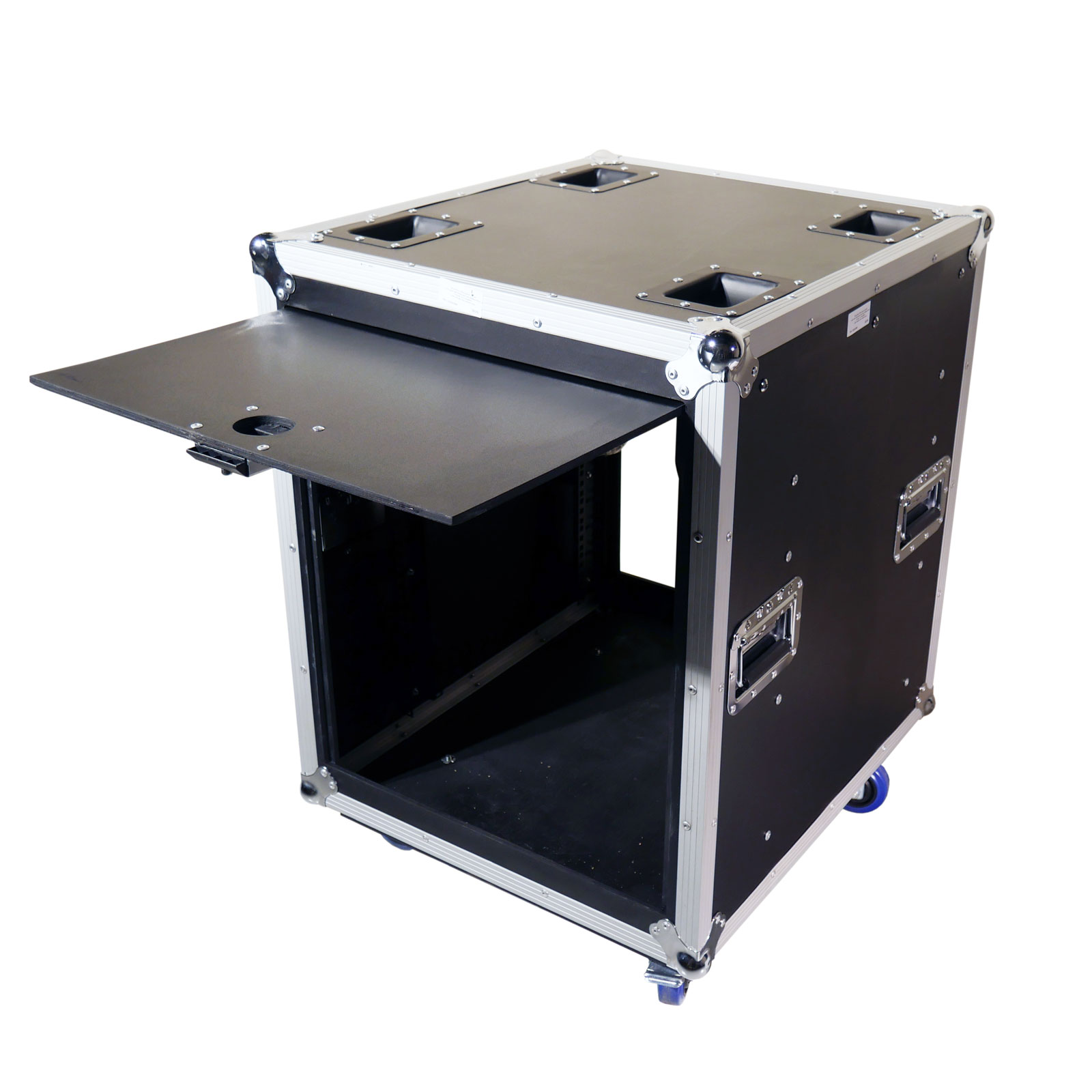 Bravopro 12ru Shock Mount Rack Case With Front And Rear Sliding Doors With Wheels And Wheel Cups