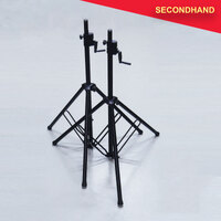 Pair of Wind-Up Speaker Stands Max Height 2.2M - 38mm Pole End with 2x 38mm to 35mm Pole Adaptors (secondhand)