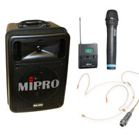 Mipro MA505 Portable Battery PA System with Wireless Handheld & Headworn Mics & Media Player/Recorder