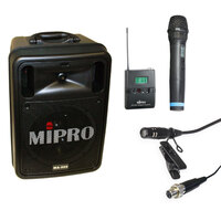 Mipro MA505 Portable Battery PA System with Wireless Handheld & Lapel Mics & Media Player/Recorder