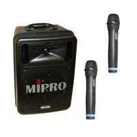 Mipro MA505 Portable Battery PA System with 2x Wireless Handheld Microphones & Media Player/Recorder