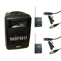 Mipro MA505 Portable Battery PA System with 2x Wireless Lapel Microphones & Media Player/Recorder