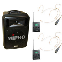 Mipro MA505 Portable Battery PA System with 2x Wireless Headworn Microphones & Media Player/Recorder