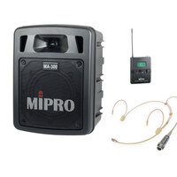 Mipro MA300  Portable PA with UHF Wireless Receiver, Belt Pack Transmitter and Headworn Microphone