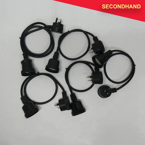 Lot-of-5  240v Extension Cables with Piggy Back Plug Black - Approximately 0.5~1m Length  (secondhand)