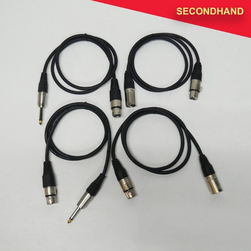 Lot-of _ 2x 1M Mic Lead 3-pin XLR & 2x 1M Female 3-pin XLR to 6.35mm TS Jack  (secondhand)
