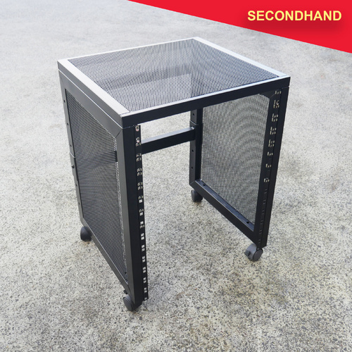 14RU Steel Rack on Wheels with Steel Mesh on Sides and Top  (secondhand)