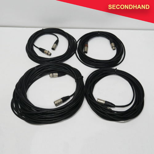 Lot-of-4 Balanced 3-pin XLR Microphone Cables 3 x 10m, 1 x 20m (secondhand)