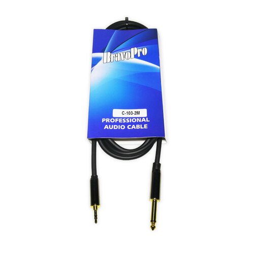 BravoPro C103-02 2M 6.35mm TS Mono Jack Plug to 3.5mm TRS Stereo Jack Plug
