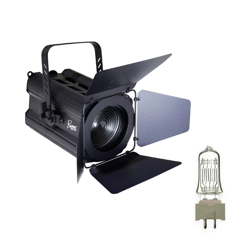 Theatre Spotlight with Fresnel Lens, Barndoor, Colour Frame, Piggy-Back Plug & Osram Lamp