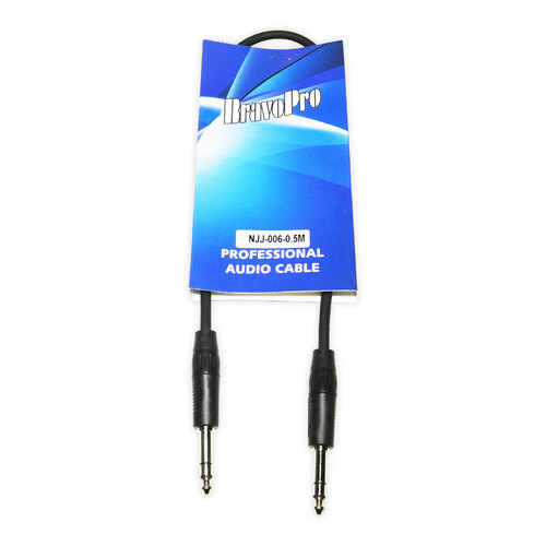 BravoPro NJJ006-0.5 500mm 6.35mm TRS Stereo Jack to 6.35mm TRS Stereo Jack