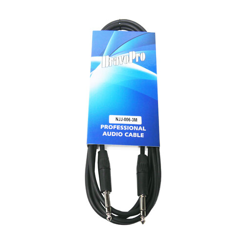 BravoPro NJJ006-03 3M 6.35mm TRS Stereo Jack to 6.35mm TRS Stereo Jack