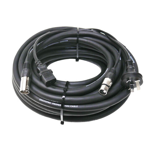 BravoPro PA001-20B 20M Power & Audio Combo Cable XLR3 & IEC 240V