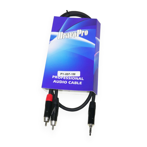BravoPro PY007-01  1M Y Cable 3.5mm TRS Jack Plug to 2 x RCA Male Jacks
