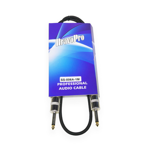 BravoPro SS006A-01 1M Speaker Cable - 6.35mm TS Jack Plug to 6.35mm TS Jack Plug