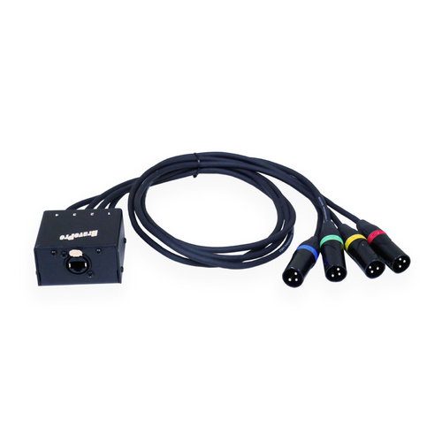 BravoPro SSDMX3-MX4 Cat 5/5e/6 RJ45 Breakout to 4 x XLR3 Male 1M Fly Ends