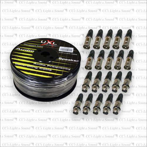 UXL 100BK 100-Metre Roll Black Balanced Microphone Cable with 10-Sets XLR Connectors