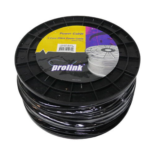 3 core (2+E) Power Cable 1.0mm/sqr 10 amp Black Flex - 100m roll