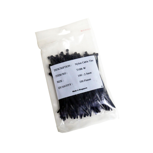 Cable Ties 100mm x 2.5mm Black - Packet of 100