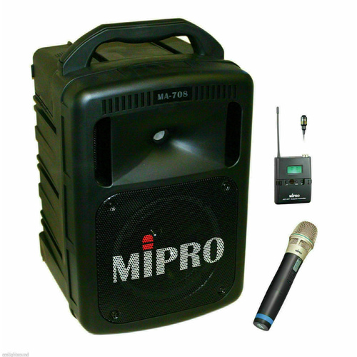Mipro MA708-CDLH AC/DC Portable Battery PA System with CD and 2x Wireless Microphones
