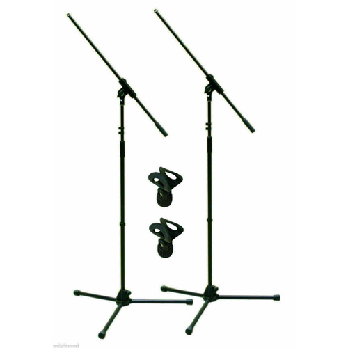 Tall Microphone Boom Stands x2 and Rubber Microphone Holders x2