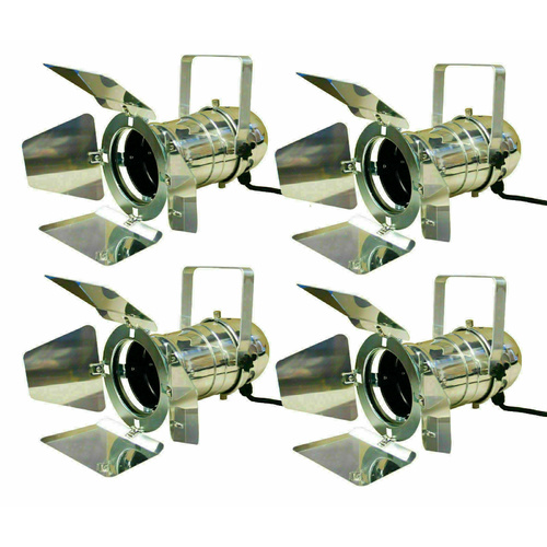 BravoPro Par-30 LED Par Can with Lamp and Barndoor x4 - Silver