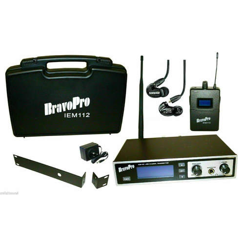 BravoPro IEM112 UHF Wireless In-Ear Monitoring System with Shure SE215BK Earphones