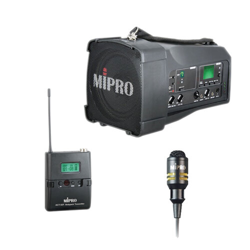 Mipro Portable Battery PA with Bluetooth, Beltpack Transmitter and Lapel Microphone