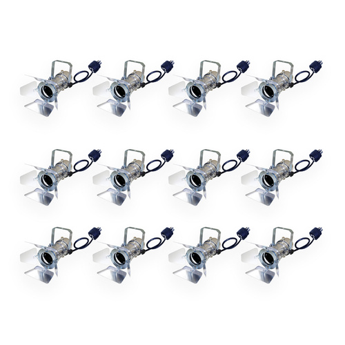 Set of 12 x BravoPro Par-16 Birdie+ LED Par Can with Barndoors and Piggy Back Plug - Silver