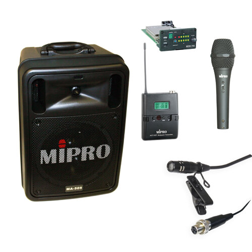Mipro MA505PA Battery Portable PA System, Bluetooth, Wired Mic & Wireless Lapel Microphone