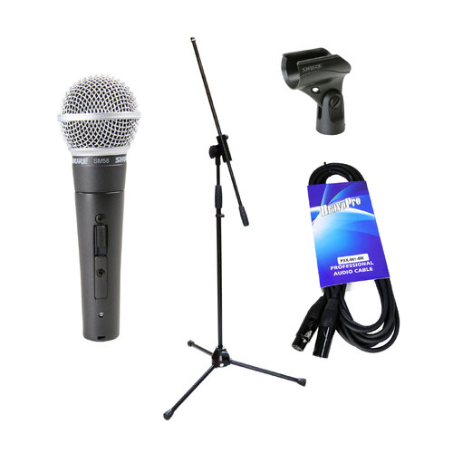 Shure SM58S Microphone with Switch, 5M XLR Lead and Microphone Boom Stand