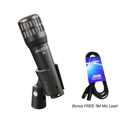 Audix i5 Dynamic Snare Drum & Instrument Microphone + Bonus 5M XLR Mic Lead