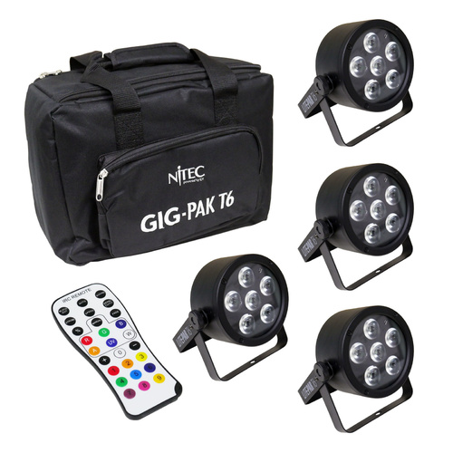 Nitec Tri-6 pack, 4 x RGB Tri-color 6  LED Pars with carry bag & Infrared remote control