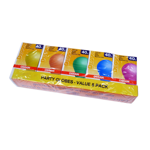 5-Pack 40W Coloured Lamps with BC Base